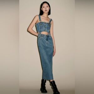 URBAN REVIVO pinafore Women's Denim Cutout Dress Size 6 Medium